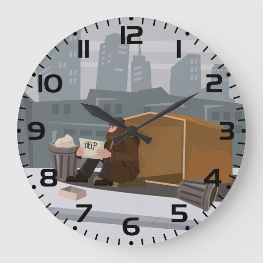 Homeless Man Holding Help Sign Urban Poverty Große Wanduhr (Vorderseite)