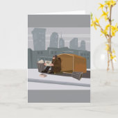 Homeless Man Holding Help Sign Urban Poverty Karte (Gelbe Blume)