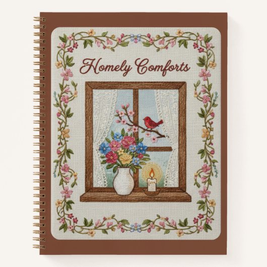 Homely Comforts Embroidered Window & Floral  Notizblock (Vorderseite)
