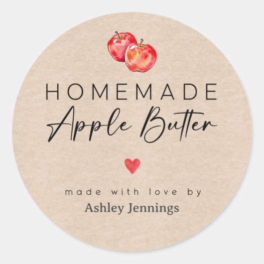 Homemade Apple Butter Labels | Made with Love Runder Aufkleber (Vorderseite)