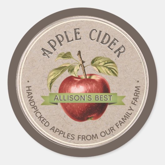 HOMEMADE APPLE CIDER Grunge Schriftart Kraft und B Runder Aufkleber (Vorderseite)