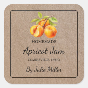 Homemade Apricot Jam Square Kraft Papier Label Quadratischer Aufkleber