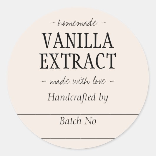 Homemade Beige Vanilla Extract Kitchen Jar Runder Aufkleber (Vorderseite)