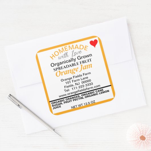 Homemade Bio Orange Jam Canning Quadratischer Aufkleber (Umschlag)