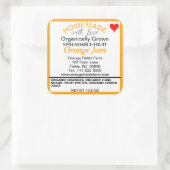 Homemade Bio Orange Jam Canning Quadratischer Aufkleber (Tasche)