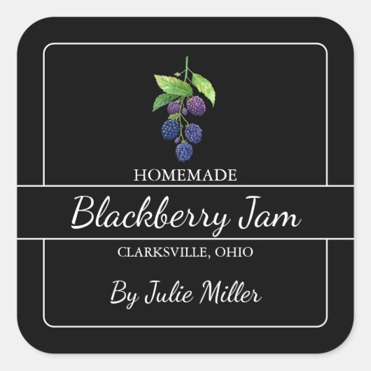 Homemade BlackBerry Jam Square Black Quadratischer Aufkleber (Vorderseite)