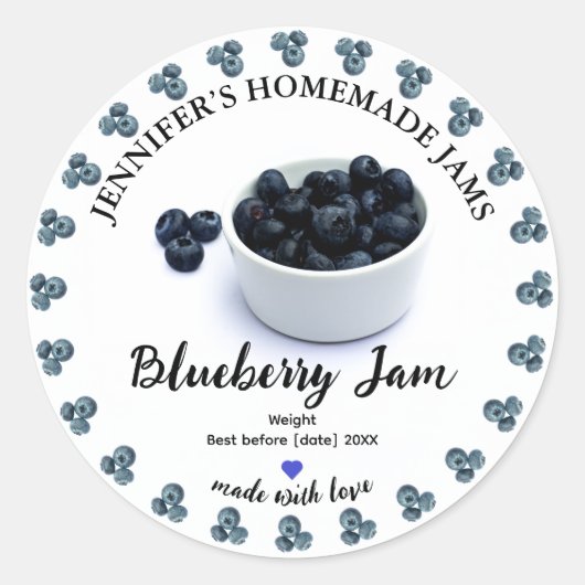 Homemade Blueberry Jam Jar Label Runder Aufkleber (Vorderseite)
