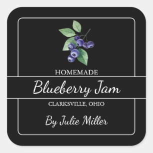 Homemade Blueberry Jam Square Label Black Quadratischer Aufkleber