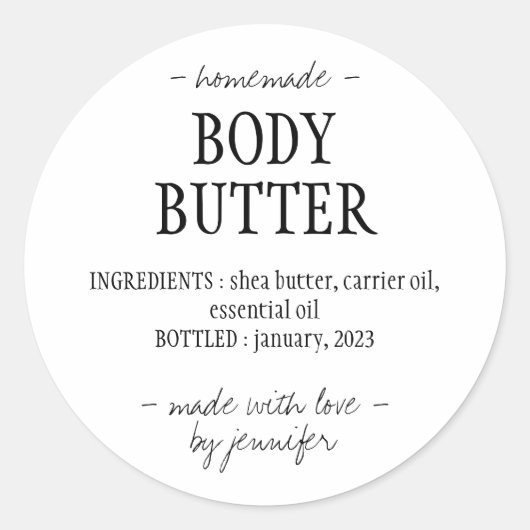 Homemade Body Butter Runder Aufkleber (Vorderseite)