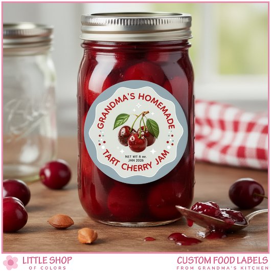 Homemade Cherry Jam Canning Jar Labels Runder Aufkleber