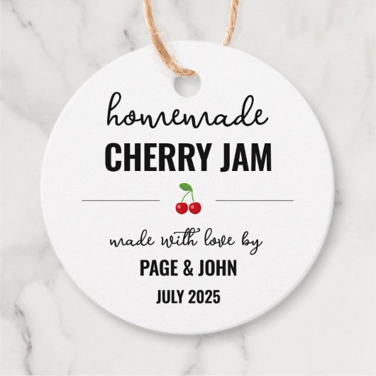 Homemade Cherry Jam Jar Wedding Geschenkanhänger (Vorderseite)