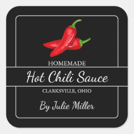 Homemade Chili Sauce Square Black Quadratischer Aufkleber