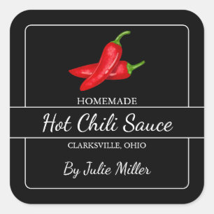 Homemade Chili Sauce Square Black Quadratischer Aufkleber