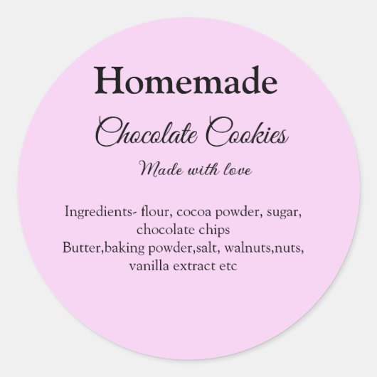 Homemade chocolate cookies made with love add text runder aufkleber (Vorderseite)
