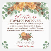 Homemade Christmas Stovetop Potpourri Recipe Quadratischer Aufkleber (Vorderseite)