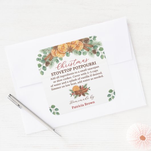 Homemade Christmas Stovetop Potpourri Recipe Quadratischer Aufkleber (Umschlag)