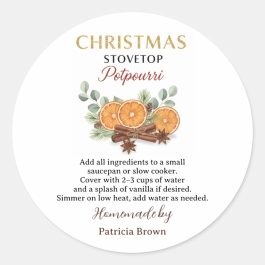 Homemade Christmas Stovetop Potpourri Sticker Labe (Vorderseite)