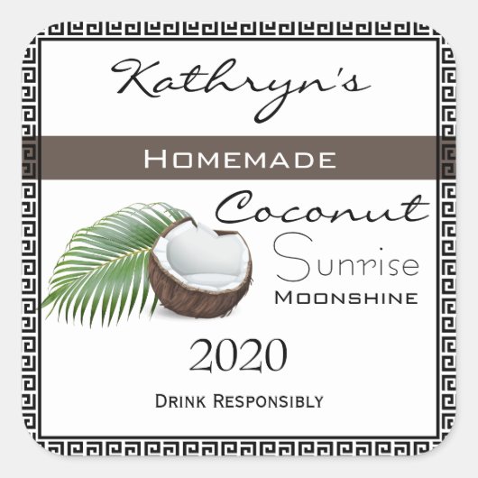 Homemade Coconut Moonshine Quadratischer Aufkleber (Vorderseite)