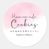 Homemade Cookies Pink Watercolor Typography Runder Aufkleber (Vorderseite)