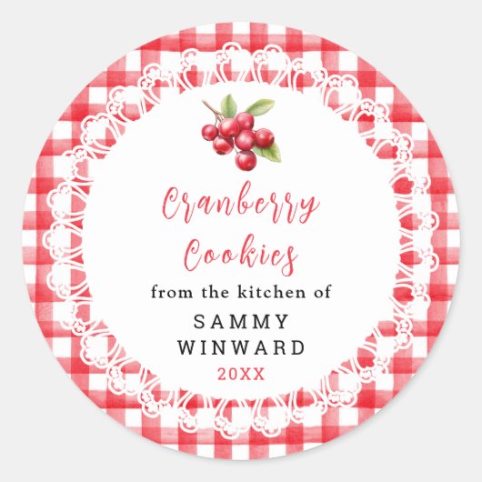 Homemade Cranberry Cookie Label Runder Aufkleber (Vorderseite)