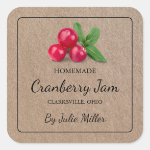 Homemade Cranberry Jam Square Kraft Papier Label Quadratischer Aufkleber