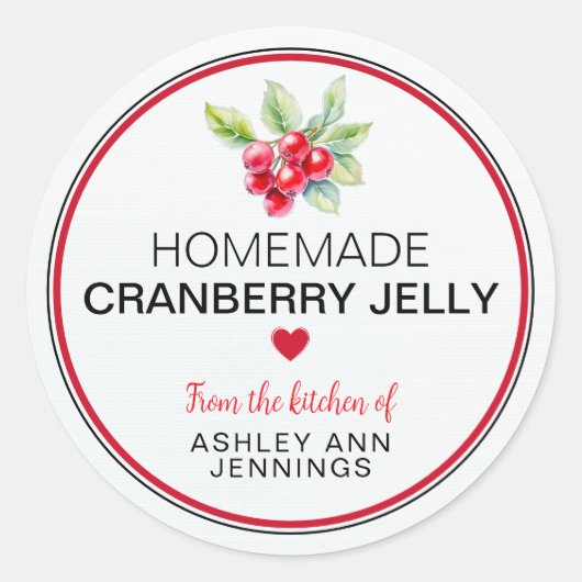 Homemade Cranberry Jelly Label | Holiday Canning Runder Aufkleber (Vorderseite)