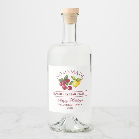 Homemade Cranberry Limoncello Alkoholflaschenetikett (Vorderseite)
