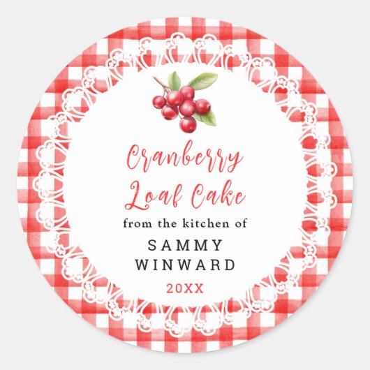 Homemade Cranberry Loaf Cake Label Runder Aufkleber (Vorderseite)