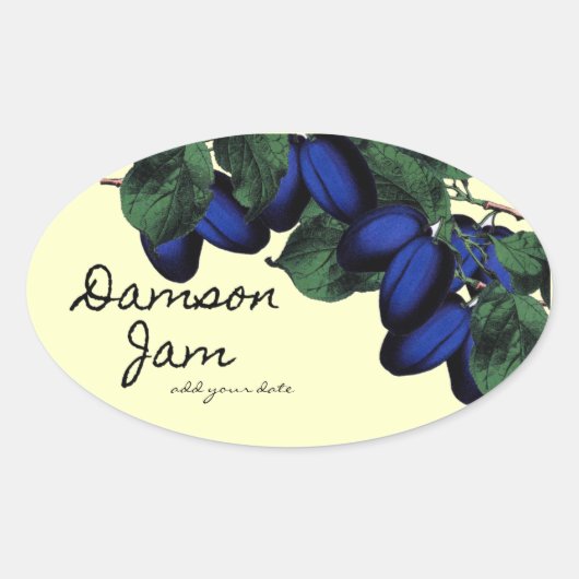 Homemade Damson-Jam-Label Ovaler Aufkleber (Vorderseite)