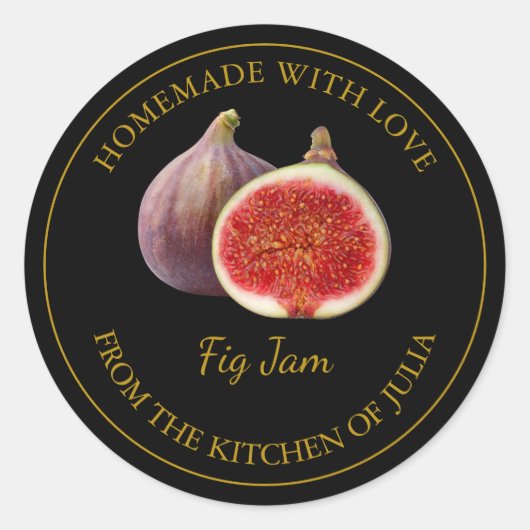 Homemade Fig-Jam-Label | Schwarz Runder Aufkleber (Vorderseite)