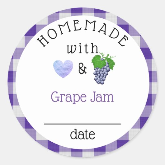 Homemade Grape Jam Jelly Gingham Runder Aufkleber (Vorderseite)