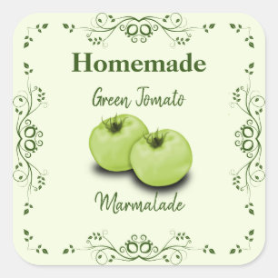 Homemade Green Tomate Marmalade Canning Jay Label Quadratischer Aufkleber
