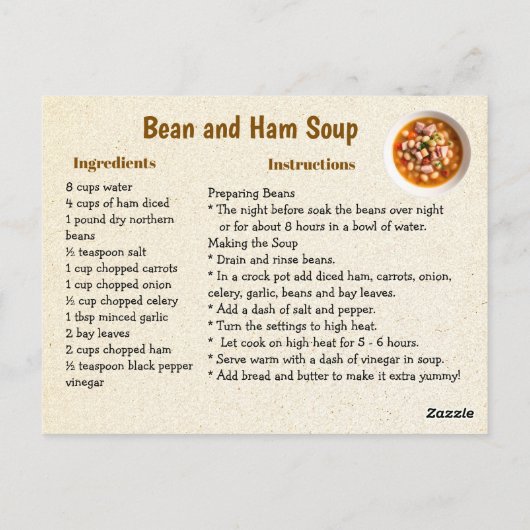 Homemade Ham and Bean Soup Recipe Postkarte (Rückseite)