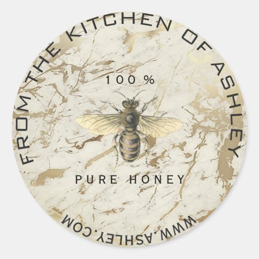 Homemade Honey Kitchen Marble Bee Web Sepia Runder Aufkleber (Vorderseite)