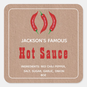 Homemade Hot Sauce Chili Sauce Kraft Paper Quadratischer Aufkleber