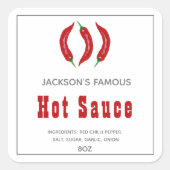 Homemade Hot Sauce | Chili Sauce Label Quadratischer Aufkleber (Vorderseite)