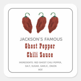 Homemade Hot Sauce Ghost Pepper Chili Sauce Label Quadratischer Aufkleber