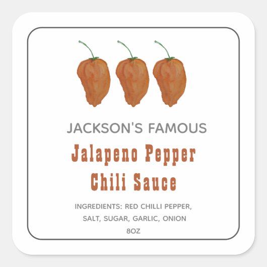 Homemade Hot Sauce Jalapen Pepper Chili Sauce Labr Quadratischer Aufkleber (Vorderseite)