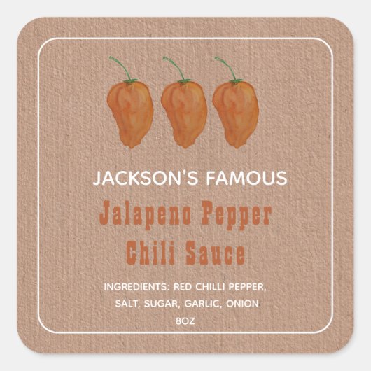 Homemade Hot Sauce Jalapen Pepper Chili Sauce Quadratischer Aufkleber (Vorderseite)