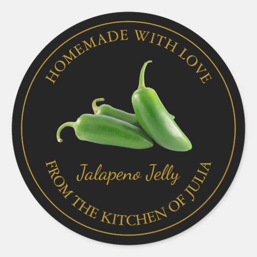 Homemade Jalapeno Jelly Label | Schwarz Runder Aufkleber (Vorderseite)