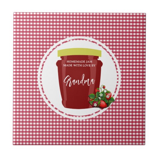 Homemade Jam Red and White Gingham Editable Label Fliese (Vorderseite)