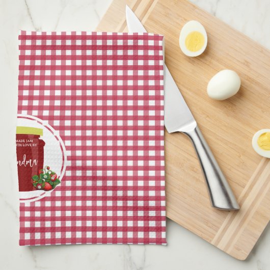 Homemade Jam Red and White Gingham Editable Label Geschirrtuch (Viertel Falte)