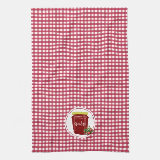 Homemade Jam Red and White Gingham Editable Label Geschirrtuch (Vertikal)