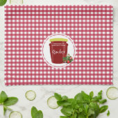 Homemade Jam Red and White Gingham Editable Label Geschirrtuch (Gefaltet)
