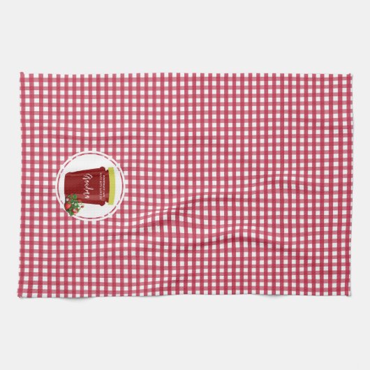 Homemade Jam Red and White Gingham Editable Label Geschirrtuch (Horizontal)