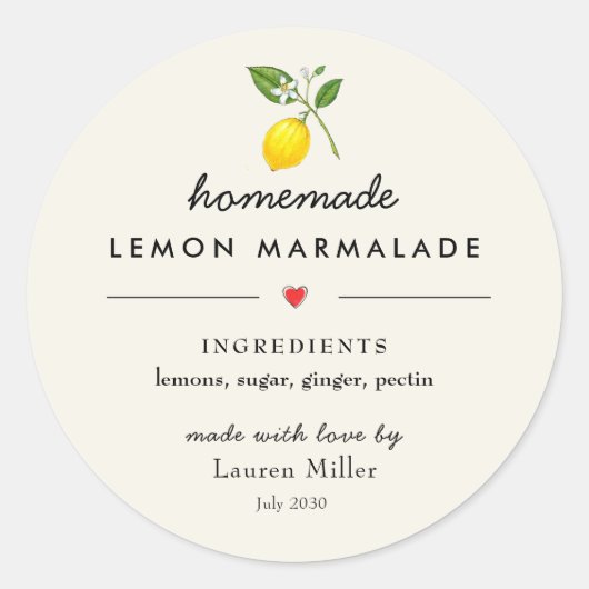 Homemade Lemon marmalade Modern Jar Runder Aufkleber (Vorderseite)