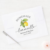 Homemade Limoncello Calligrafy Watercolor Lemon Quadratischer Aufkleber (Umschlag)