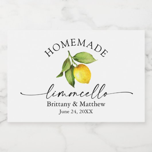 Homemade Limoncello Calligrafy Watercolor Lemon Schaumweinetikett (Einzelnes Label)