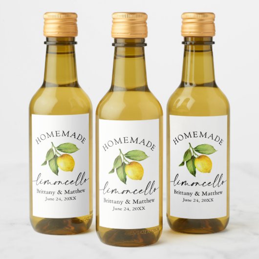 Homemade Limoncello Calligrafy Watercolor Lemon Weinetikett (Flaschen)