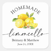 Homemade Limoncello Calligraphy Wasserfarben Zitro Quadratischer Aufkleber (Vorderseite)